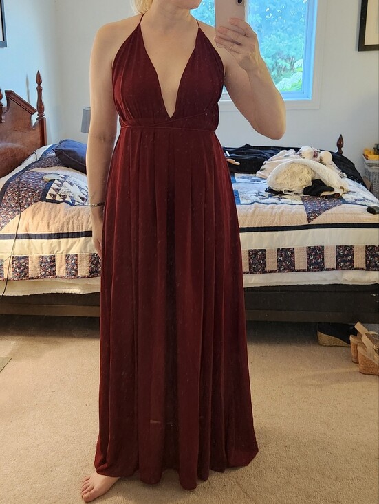 SHEIN Dresses & Skirts - Burgundy Halter Plunge Maxi Dress